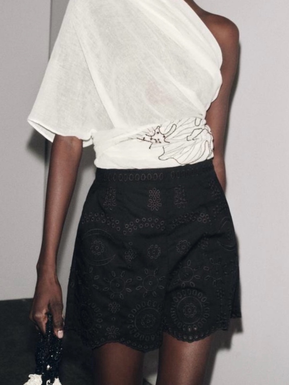 Zara Black Eyelet Embroidered Skort Shorts